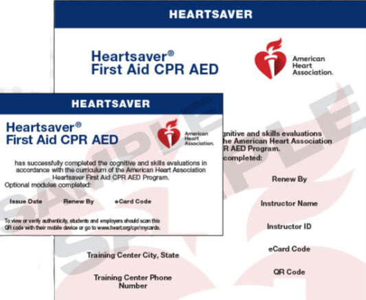 HHeartsaver First Aid CPR AED E-Cards for Instructors Aligned with Ella Med as a Training Site: